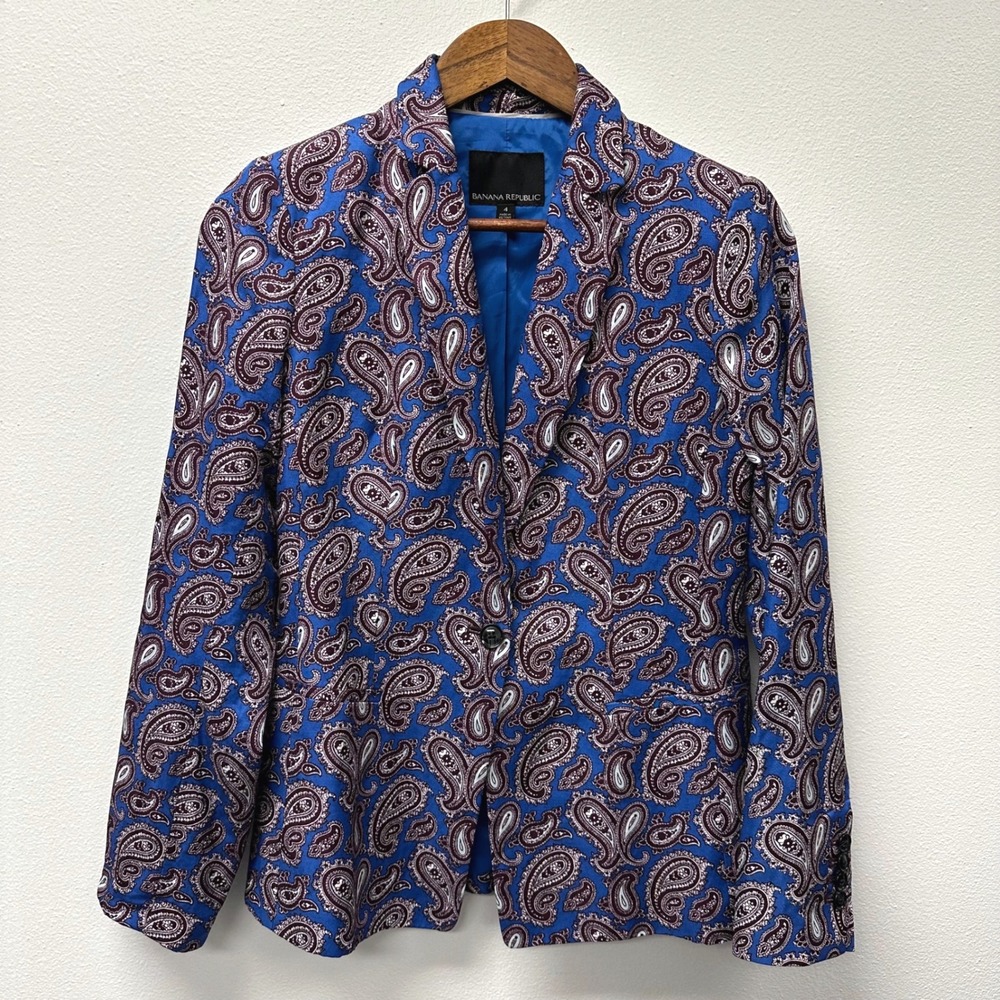 Banana Republic Paisley Print Cobalt Blue Blazer Size 4